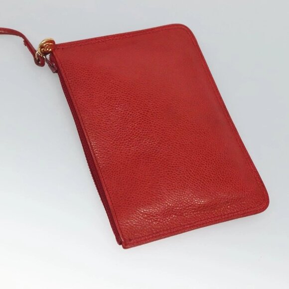 CHANEL Grained Calf Skin Backpack Grained Calf Skin Red Gold CC Auth - Picture 7 of 15